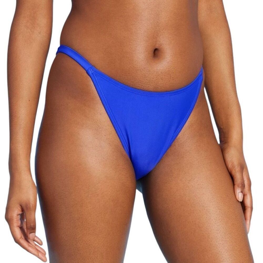 NEW Wild Fable Side Tab Extra Cheeky High Leg Blue Bikini Bottom L